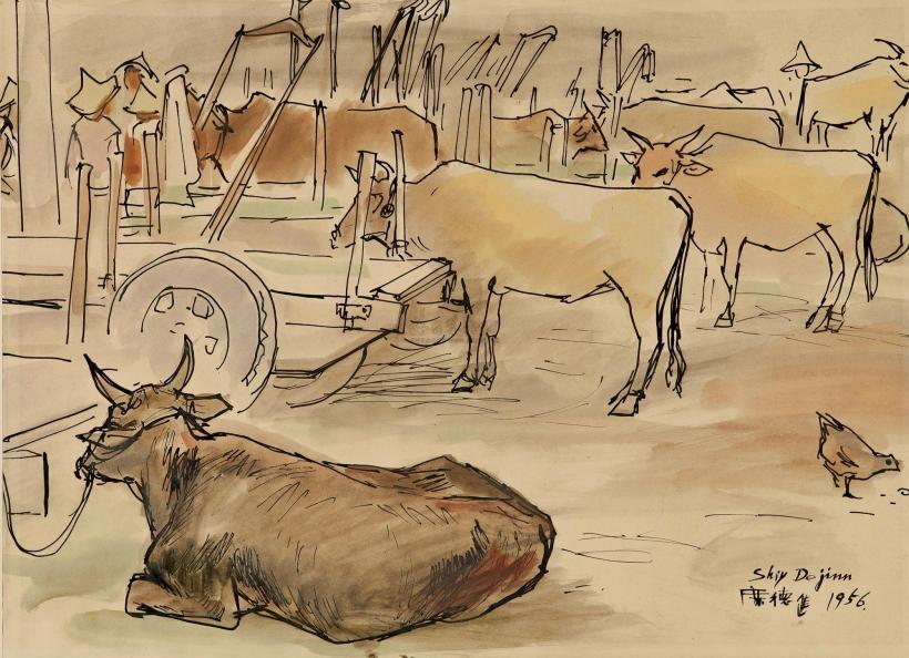 席德进 1956年作 农家群牛