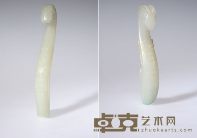 白玉螭龙带钩，白玉羊首带钩一对 长12.2厘米，长8.5厘米