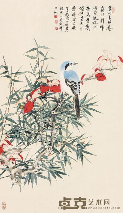 谢稚柳 丁亥（1947）年作 枫叶竹禽图 立轴 82× 47.5cm