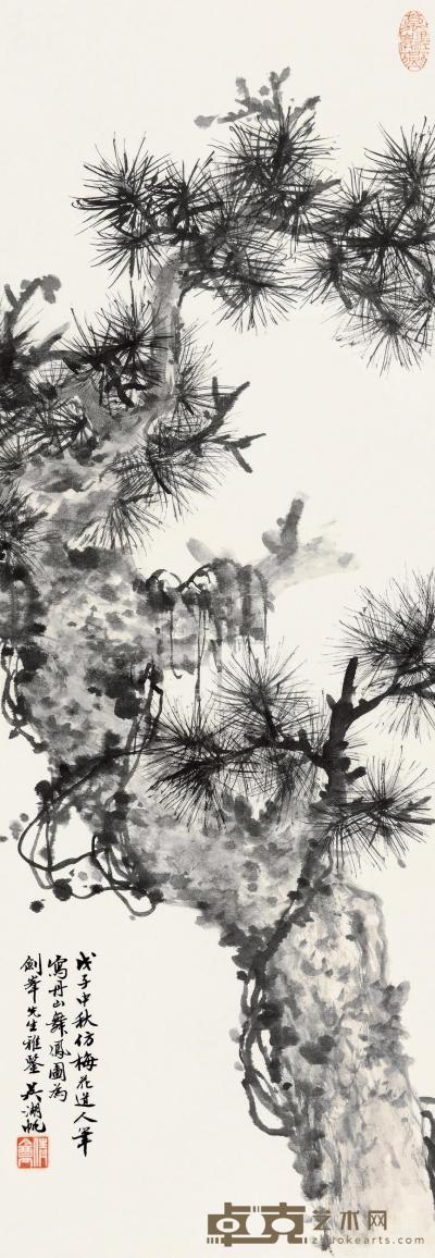 吴湖帆 戊子（1948）年作 丹山舞凤 镜片 84×29cm
