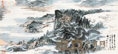 陆俨少 庚申（1980）年作 新安江畔 横幅 44×96.5cm