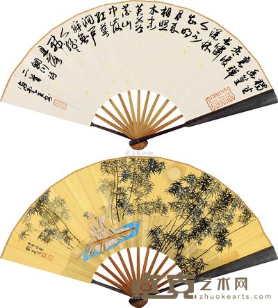 刘旦宅 壬午(2002)年作 月下鸣琴 行书 成扇 20×59cm