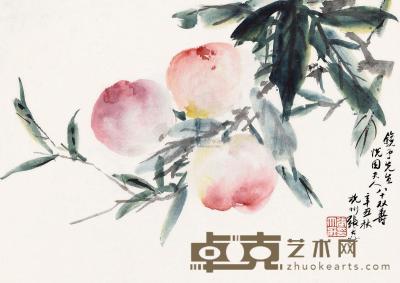 张大壮 辛丑（1961）年作 祝寿图 镜片 连框 24×33cm