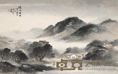 吴石僊 丙午（1906）年作 溪山过雨 立轴 36.5×58cm