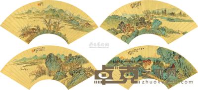 李瑶屏 乙丑（1925）年作、丙寅（1926）年作 万迭春山 （四幅） 扇片 18×52cm×4