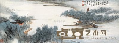 郑午昌 戊子（1948）年作 烟雨归舟 镜框 30.5×83.5cm