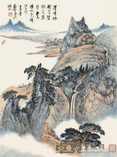 郑午昌 己丑（1949）年作 苍峰帆影 镜框 38×28.5cm