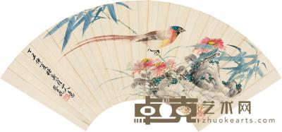 蔡铣 丁丑（1937）年作 祝寿图 扇面 18.5×51.5cm