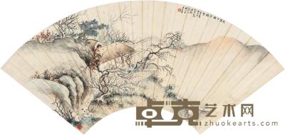 吴镜汀 壬午（1942）年作 梅妻鹤子 扇片 18×48.5cm