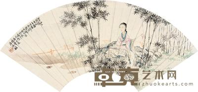 潘振镛 庚戌（1910）年作 竹林玉箫 扇片 18×49cm