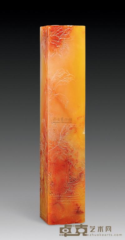 民国 林清卿雕花卉薄意章 2×2×10.8cm