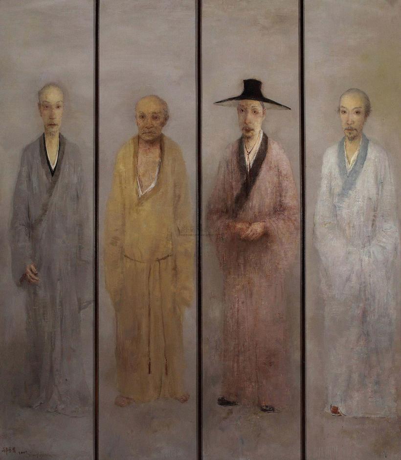 郑金岩 2009年作 霜冷长河——弘仁 髡残 八大 石涛