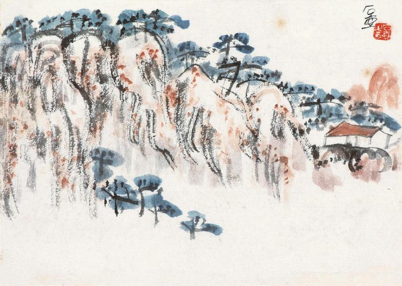 陈子庄 春山夕照 镜心