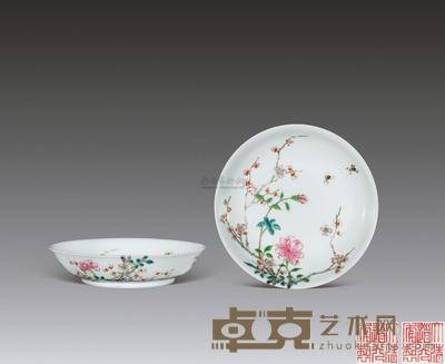 清道光 粉彩过枝花卉纹盘 （一对） 直径12.5cm；12.8cm