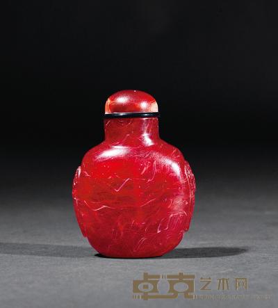 清中期 山楂红料绞丝纹双铺首耳鼻烟壶 高6.5cm