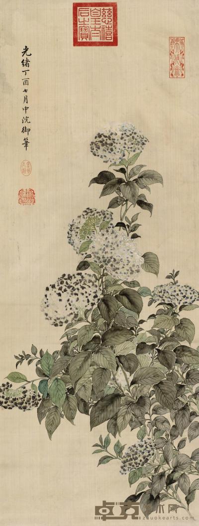 慈禧太后 1897年作 御笔花卉 立轴 117×44cm