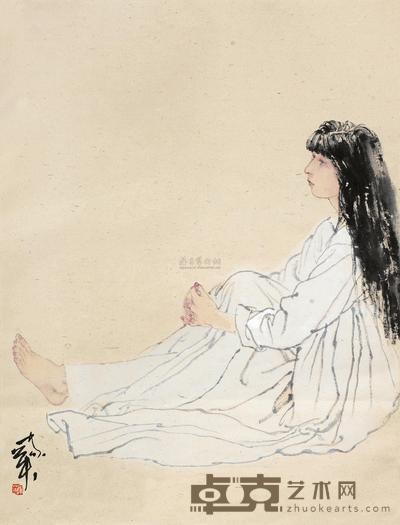 何家英 沉思图 立轴 76.5×58cm