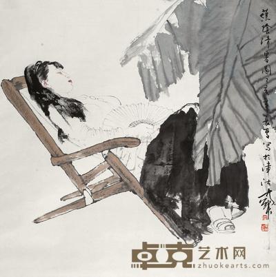 何家英 1995年作 蕉荫清暑图 立轴 62×62cm