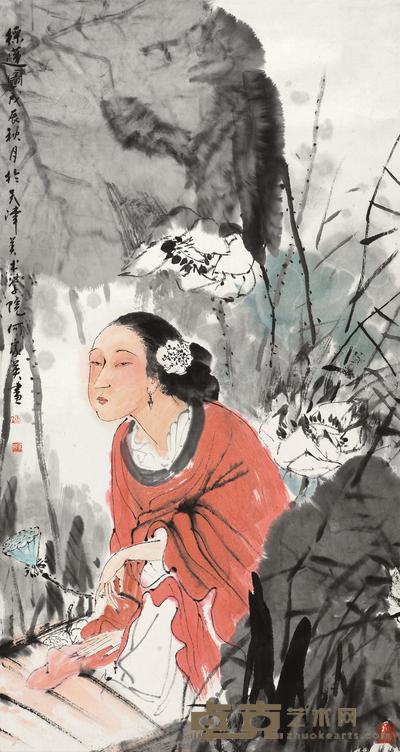 何家英 1988年作 采莲图 镜心 94×50cm