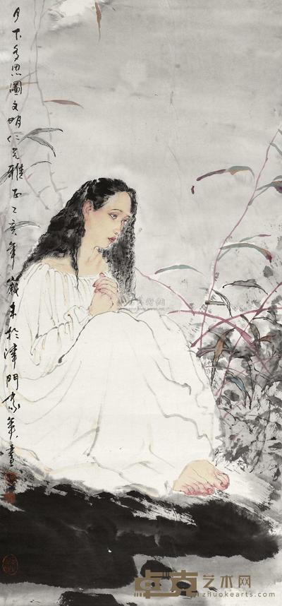 何家英 1995年作 月下多思图 镜心 98×45cm