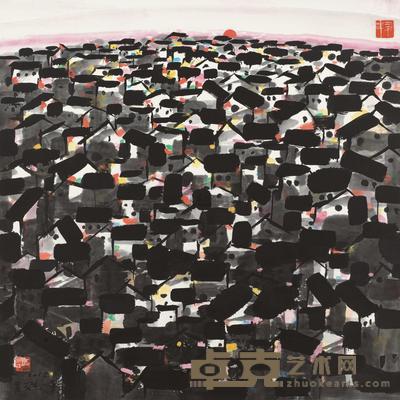 吴冠中 2002年作 残阳如血 镜框 68.5×68.5cm