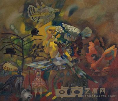 曹力 1989年作 女孩与鸟 60×70cm