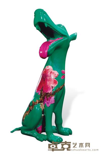 周春芽 2010年作 桃花绿狗 高73cm