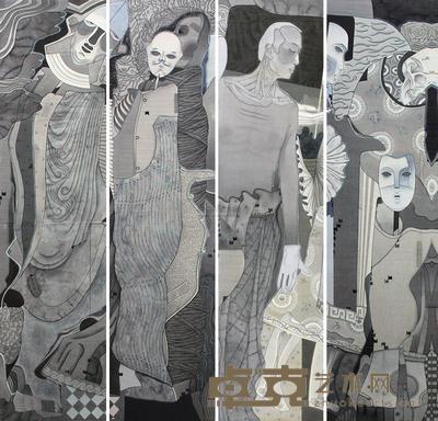 郭辉 2011年作 无处可遁 镜心 240×60cm×4