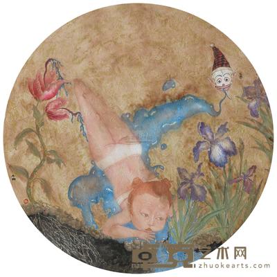 曲巍巍 2011年作 花语 镜心 直径85cm