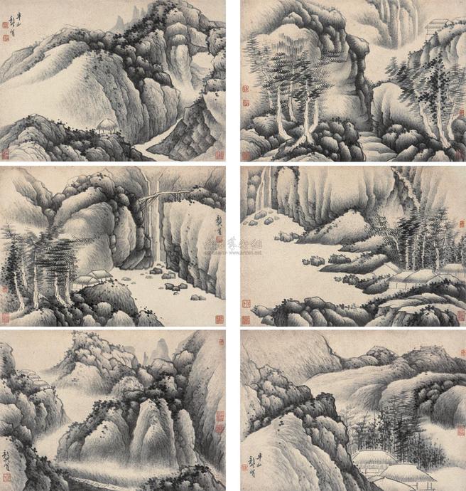 龚贤 溪山深秀册 册页 （六开）
