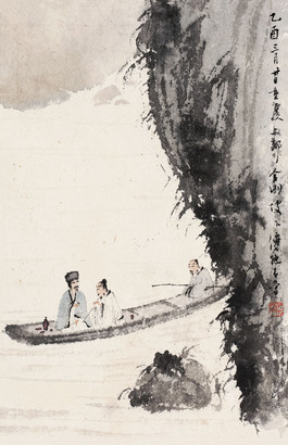 傅抱石 1945年作 赤壁抒怀图 立轴