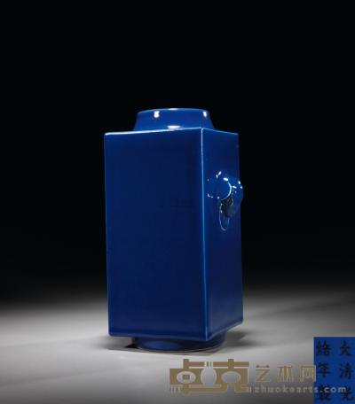 清光绪 霁蓝釉象耳琮式瓶 高29.5cm