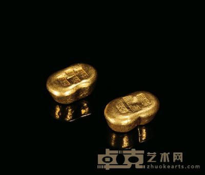 清末民国 天津正阳加炼赤金一两金锭 （一对） 长2.1×宽1.3cm；长2×宽1.3cm