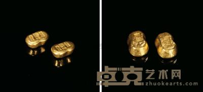 清末民国 天津恒孚赤金一两金锭 （一对） 长2.2×宽1.3cm