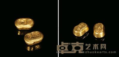 清末民国 天津庆阳赤金一两金锭 （两枚） 长2.1×宽1.4cm；长2.1×宽1.3cm
