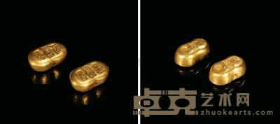 清末民国 天津同丰赤金一两金锭 （一对） 长2.1×宽1.3cm；长2.2×宽1.2cm