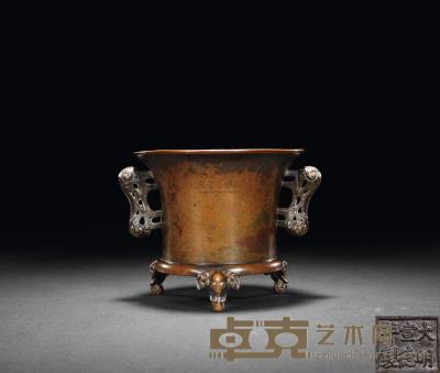 清中期 铜象足法盏炉 长13cm