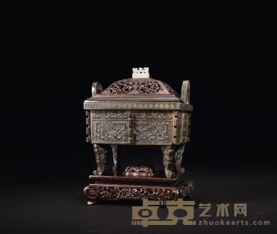 清雍正（1725） 铜兽面鼎式炉 高25cm