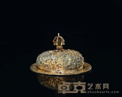 清中期 银鎏金花卉纹嘎巴拉碗盖 长18.6×宽14cm