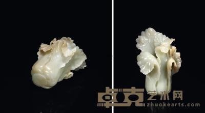 清中期 白玉雕秋虫白菜摆件 高15.8cm