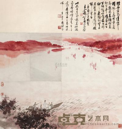 傅抱石 1965年作 秋江放棹 镜框 54×68cm