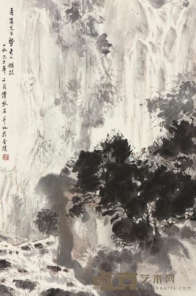 傅抱石 1962年作 山阴观瀑 立轴 74×49.2cm