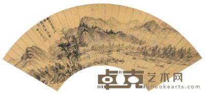 屠隐 溪山渔隐 扇面镜框 17.8×52.6cm