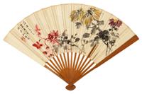 俞礼 姚钟葆 1919年作 花开清芳 春柳枝头 成扇