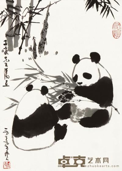 吴作人 1979年作 熊猫吃竹 立轴 63.2×44.4cm