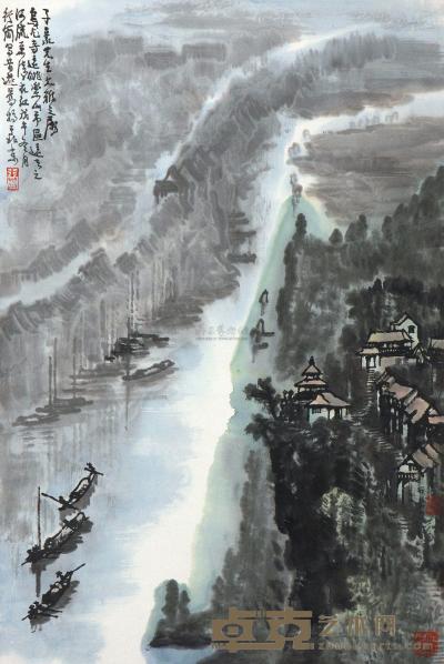 李行简 1978年作 乌尤寺远眺 立轴 70×46.6cm