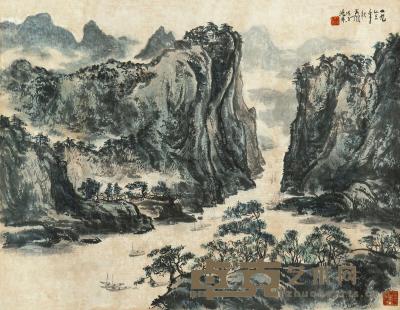 邹大雅 1973年作 江山如画 镜框 69.4×90.6cm