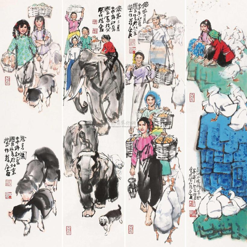 史国良 2004年作 人物 四屏