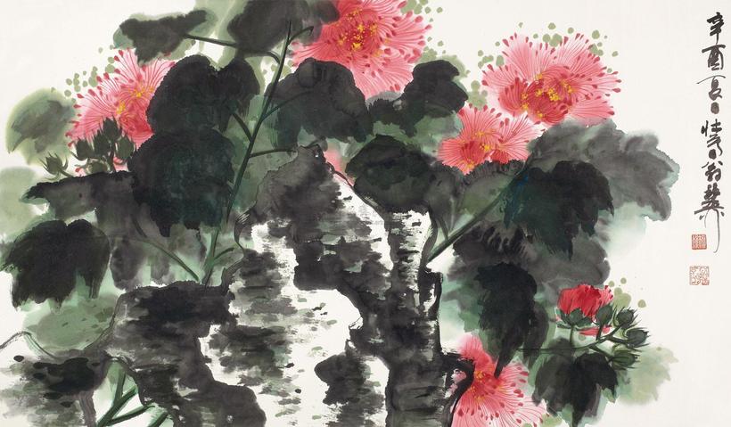 谢稚柳 1981年作 芙蓉花 镜心