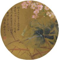 任伯年 花鸟 泥金团扇